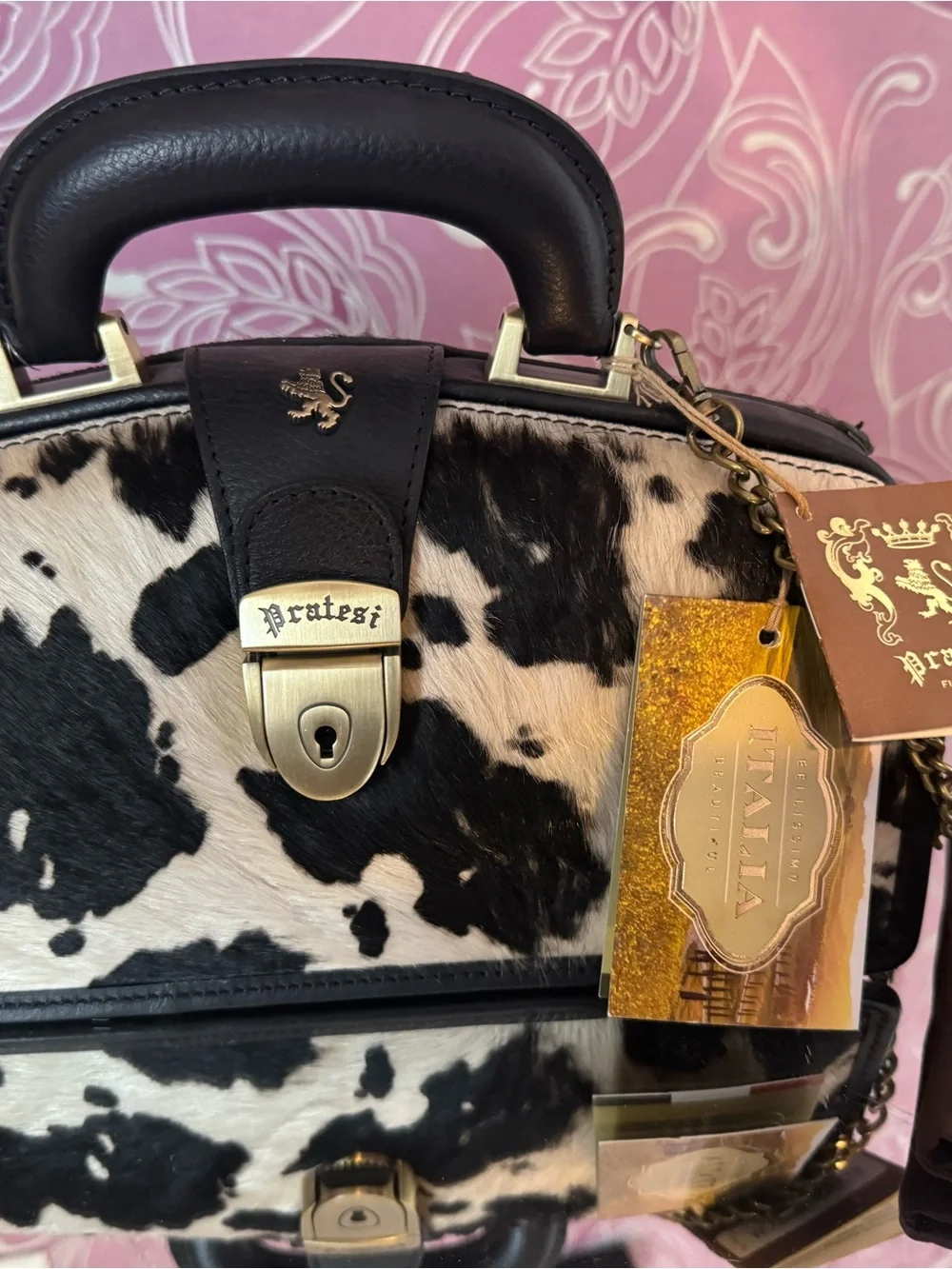 Pratesi Black & White Cowhide Satchel